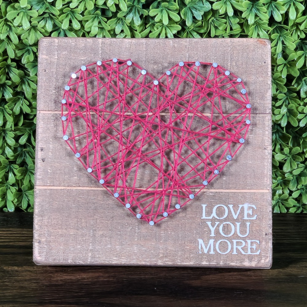 Designs by Kathy Love You More Red String Art Heart Wooden Box Sign Wall Decor